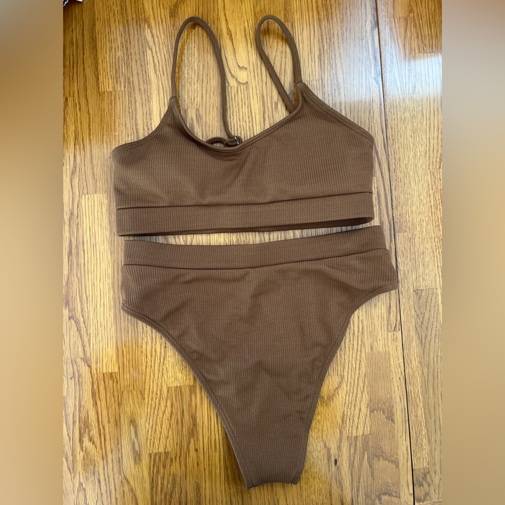 High Waisted Tummy Control Bikini Ribbed Sporty Brazilian